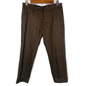 Notify Women’s Brown Tailored Cropped Herringbone Wool Blend Dionae Pants 27